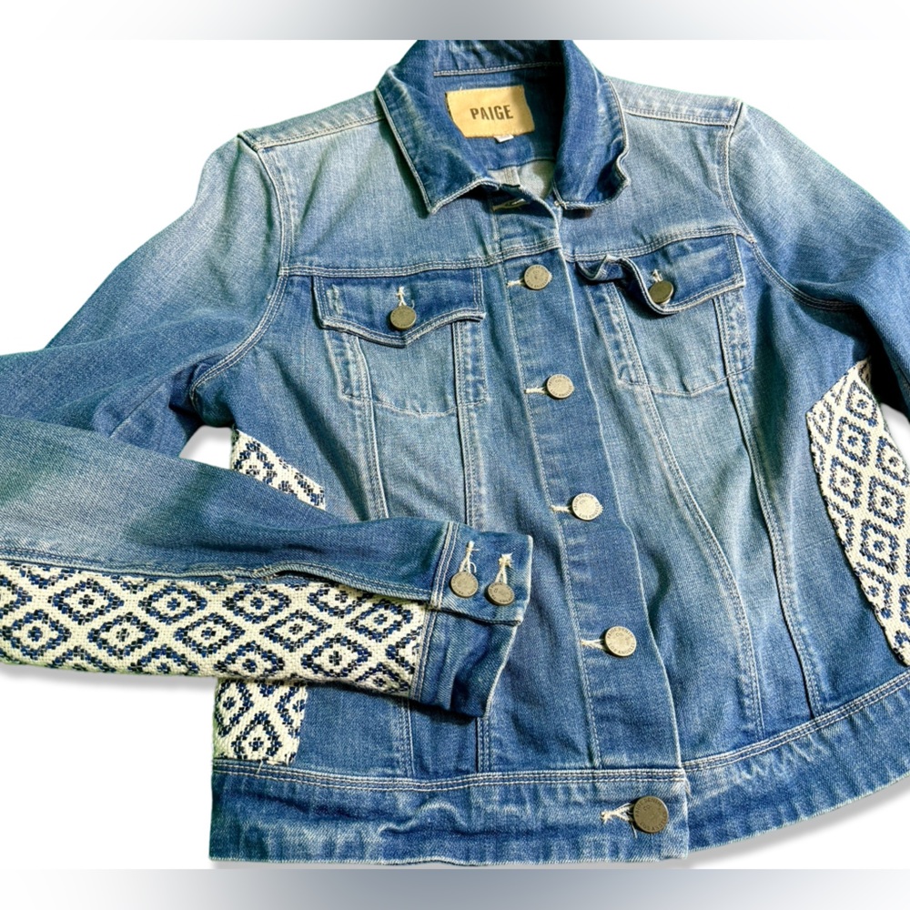 PAIGE Women's Vermont Denim Jacket with Woven Insert Embellishment - Picture 4 of 8